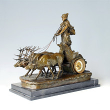 Uhr Statue Hirsch Chariot Bell Bronze Skulptur Tpc-035